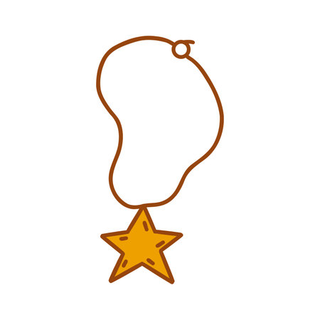 Chain with gold star pendant. Amulet on string. Beautiful accessory. Colorful vector isolated illustration hand drawn doodle icon clip artのイラスト素材