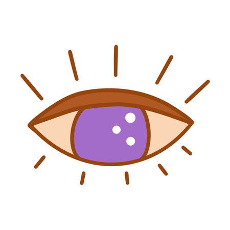 Third eye purple open icon. Sign of awareness and spiritual development, chakra of intuition, awakening. Colorful vector isolated illustration doodle hand drawnのイラスト素材