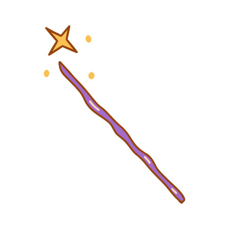 Magic purple wand with star. Tool of wizards, fairies and sorcerers. Colorful vector isolated illustration hand drawn doodle icon clip artのイラスト素材
