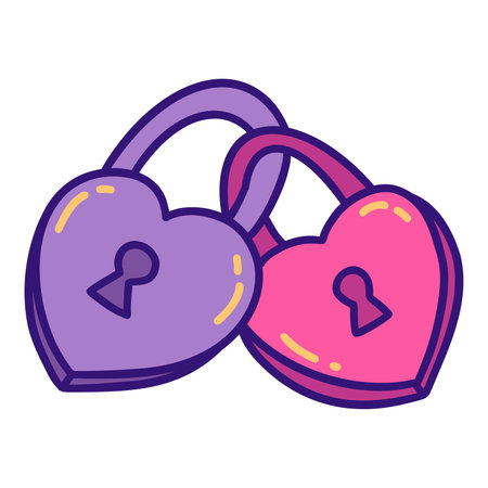 Two heart shaped locks fastened together. Valentines day concept. Colorful vector isolated illustration hand drawn doodle clip art. February 14, romance. Icon or card, wedding elementのイラスト素材