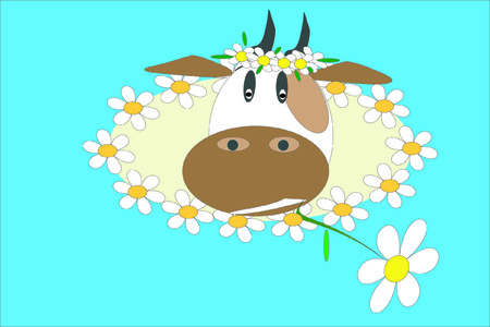 Cow with flowers.のイラスト素材
