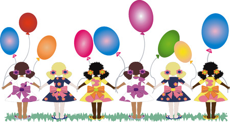 Girls with balloons.のイラスト素材