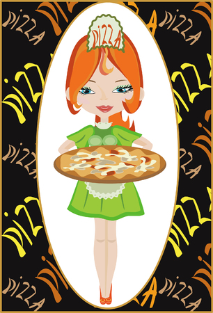 Girl with pizza.のイラスト素材