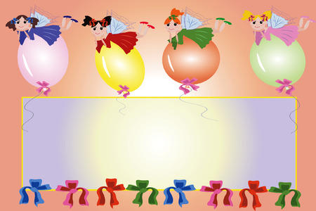 Birthday frame:fairies flying on a balloons のイラスト素材