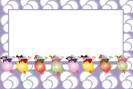 Birthday frame:fairies flying on a balloons のイラスト素材