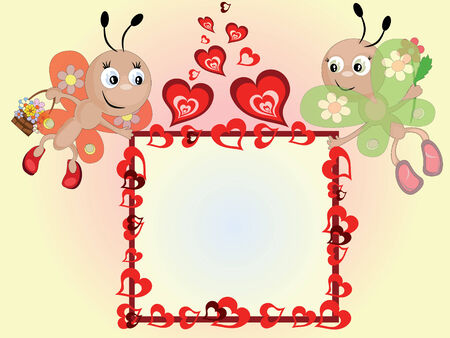 Frame with insects and heartsのイラスト素材