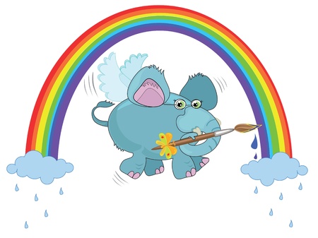 An elephant paints  a rainbow , vector のイラスト素材