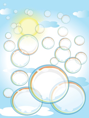 Rainbow soap bubbles in the sky,vector のイラスト素材