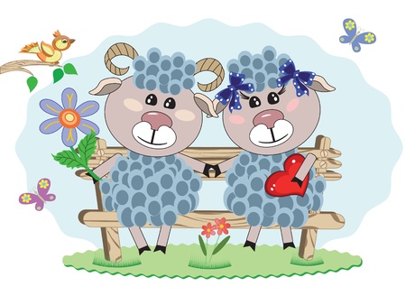 Two sheep at the benchのイラスト素材