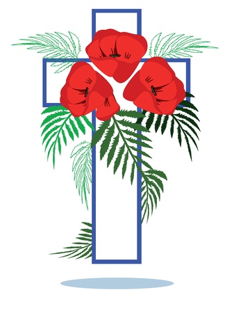 Memory day ,cross with poppies のイラスト素材
