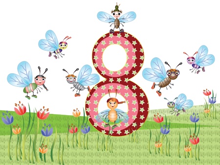 Insects and numbers series for kids,8のイラスト素材
