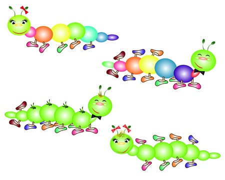 Four cute caterpillarsのイラスト素材
