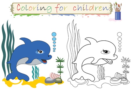 Coloring for children ,cute dolphin のイラスト素材