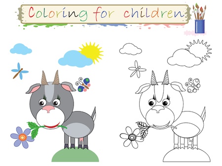 Coloring for children ,cute goat のイラスト素材