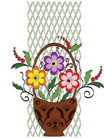Funky flowers in the basketのイラスト素材