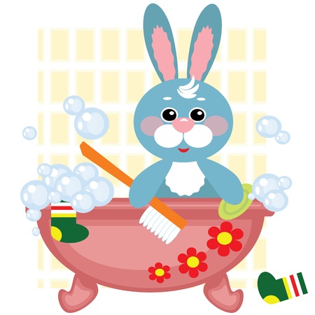 Hare showering in bathのイラスト素材
