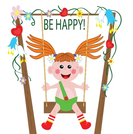  A  girl playing swing Congratulation to holiday のイラスト素材