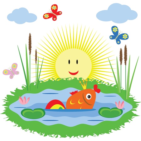 Goldfish in the pond, vector.のイラスト素材