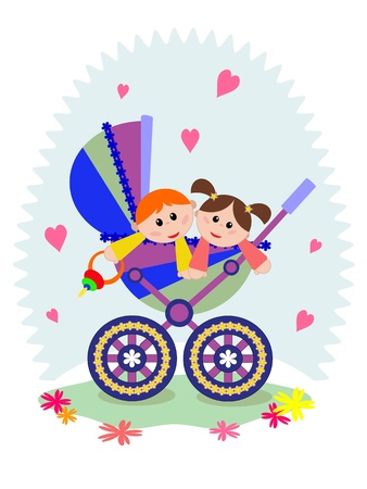 Twins in the carriageのイラスト素材