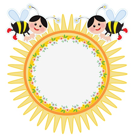Round frame with beesのイラスト素材