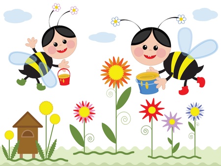 Bees on the meadowのイラスト素材