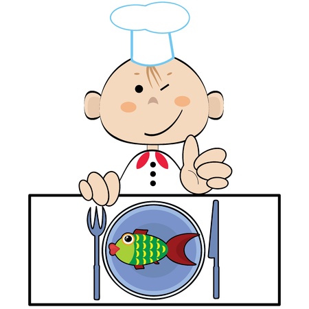 Cook with fish,vector のイラスト素材