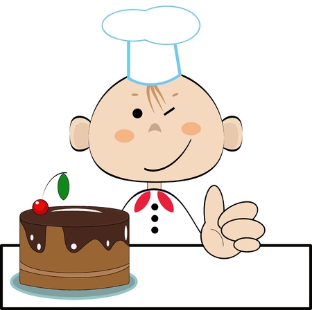Funny cook with cake, vector のイラスト素材