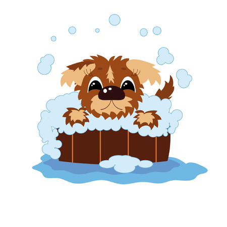 Puppy bathes in the barrelのイラスト素材