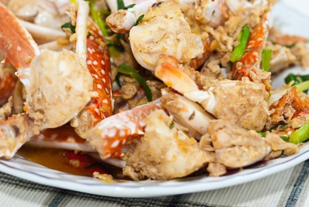 Stir fry garlic and crab, very delicious foodの写真素材