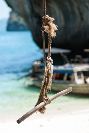 Swing hang from big tree over beach,Krabi province ,Thailandの写真素材