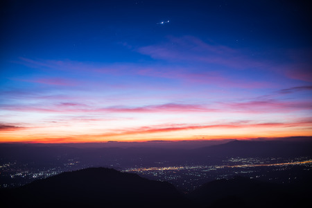 Beautiful view of sunrise and village  at doi angkhang mountain, chiangmai, thailand.の写真素材