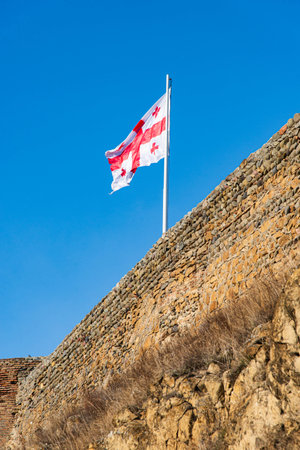 Flag of Georgia known as the five-cross flag, is one of the national symbols of Georgia.の写真素材