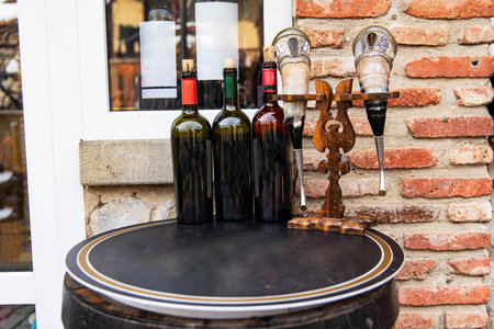 Georgian wine and horn, a traditional Georgian vessel for drinking wine.