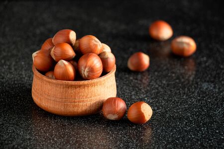 Close-up of hazelnutsの写真素材