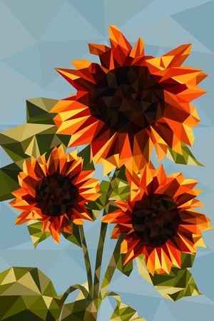 beautiful orange sunflower polygon styleのイラスト素材