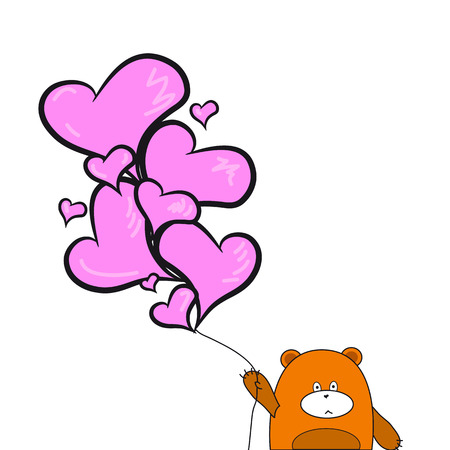 Teddy bear with balloons hearts loveのイラスト素材