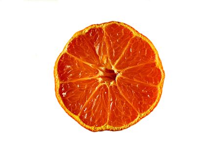 Orange cut in half showing juicy segmentsの写真素材