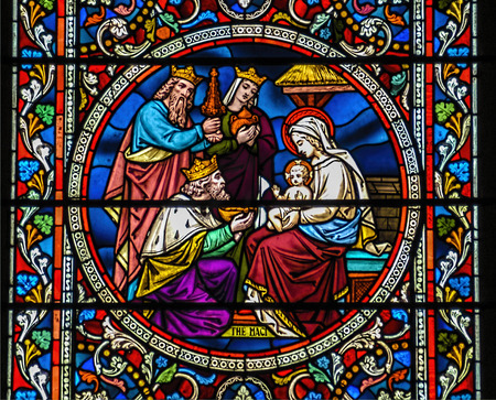 Baby Jesus with Mary and the three wise kingsの写真素材