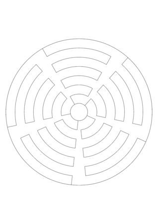 Circular black and white abstract design with curved objectsの写真素材