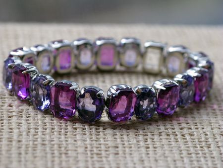 Deep purple crystal and silver braceletの写真素材