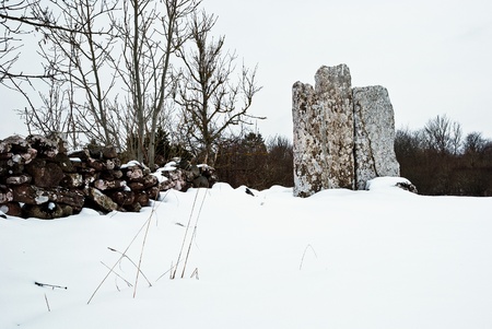 This old grave from late iron age is called  Odins splinters  and are located on the island land in Sweden の写真素材