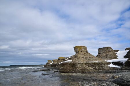 Limestone formations at Byrum on the swedish island land in the Baltic seaの写真素材