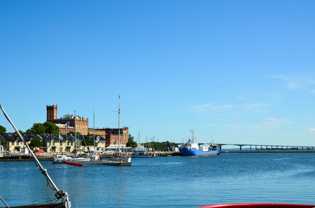 Kalmar, Sweden - June 15, 2013 - View over the harbour at city of Kalmar with the bridge to Oland in the background. Located by the Baltic Sea in Sweden.のeditorial素材