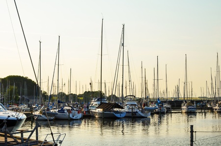Summer evening with sailing boats at Roskilde harbour in Denmarkのeditorial素材