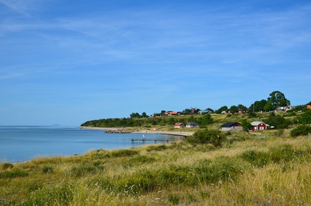 View over a bay of the Baltic Sea in Sweden in summertimeの写真素材