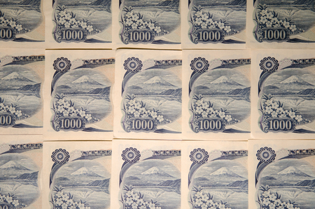 Background of japanese notes with picture of mount Fuji 