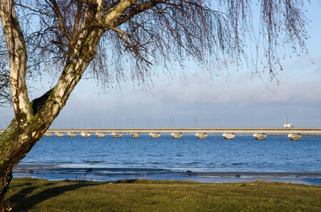 View at the Oland bridge in Sweden at early springtimeの写真素材