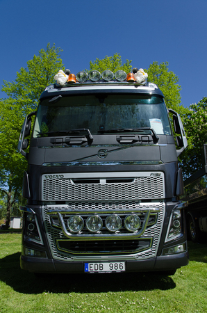 BORGHOLM, SWEDEN - MAY 23, 2015: Front of a heavy truck Volvo FH16, 2013, at a car meeting in the town of Borgholm in Sweden. Photo is taken on May 23, 2015, at Borgholm in Sweden.のeditorial素材