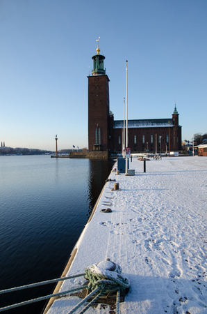 Stockholm, Sweden - January 7, 2016: Winter view at the City Hall in Stockholm, the capital of Swedenのeditorial素材