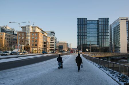 Stockholm, Sweden - January 7, 2016: Winter street view from Klarabergsviadukten in downtown Stockholm, the capital of Swedenのeditorial素材